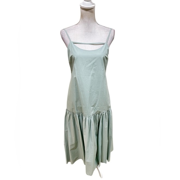 INTERMIX Isla sleeveless pale Green poplin Tiered Maxi drop waist Sundress small - Picture 3 of 12